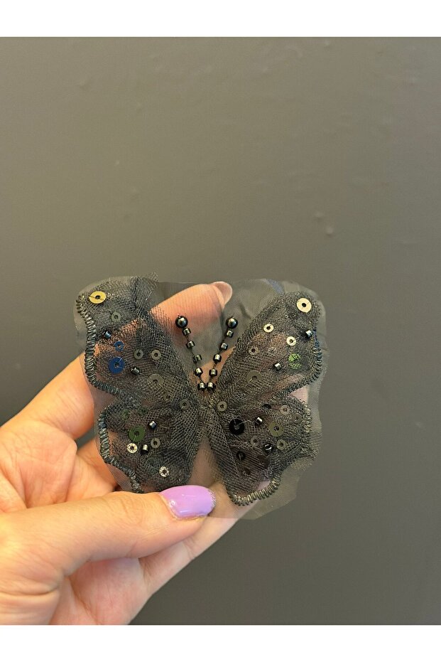 8X6 cm Bead Embroidery Tulle Butterfly Embroidery Applique Black