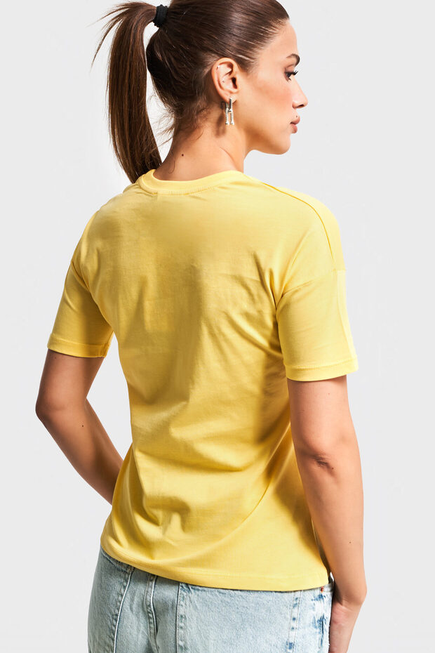 Kadın Sarı Renk S5-108 Bisiklet Yaka Basic T-Shirt - 6