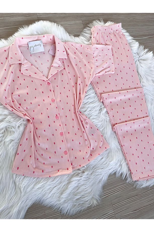 Pembe Puantiye Desenli Kısa Kol Pegasus Pijama Takımı - 6