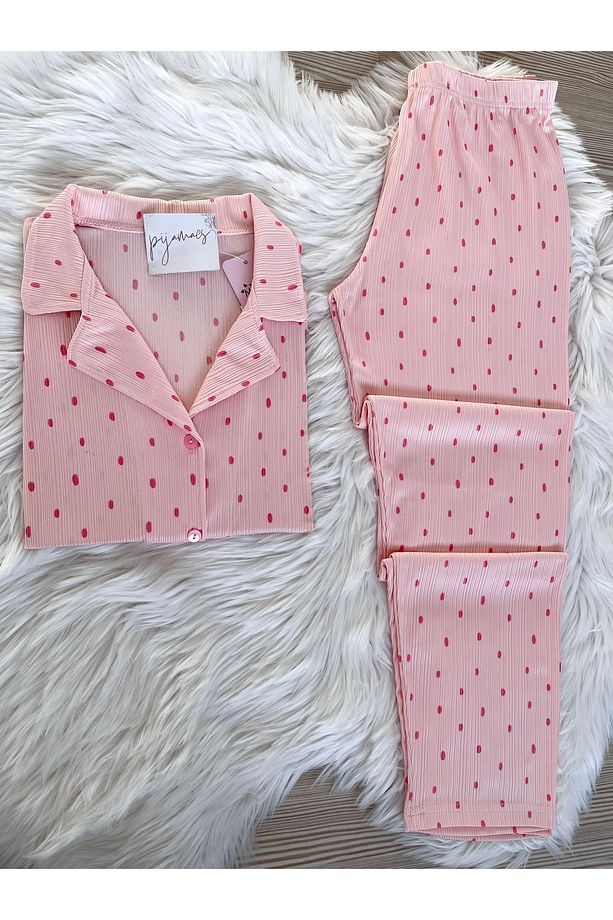 Pembe Puantiye Desenli Kısa Kol Pegasus Pijama Takımı - 3