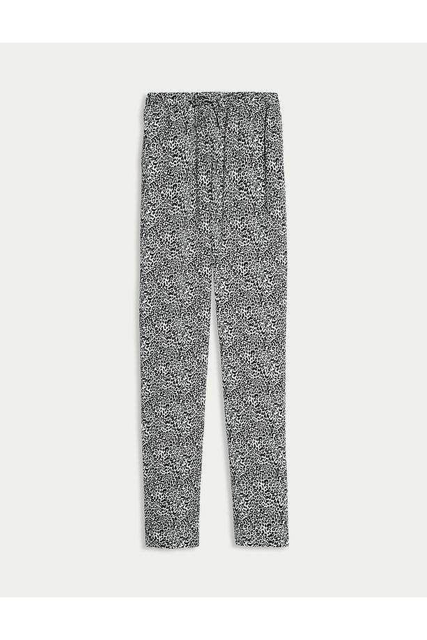%100 Twill Pamuklu Desenli Yüksek Bel Dar Paça Pantolon - 5