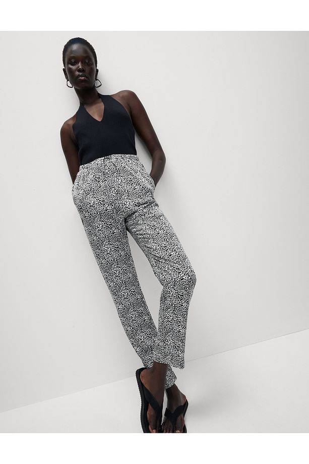 %100 Twill Pamuklu Desenli Yüksek Bel Dar Paça Pantolon - 3