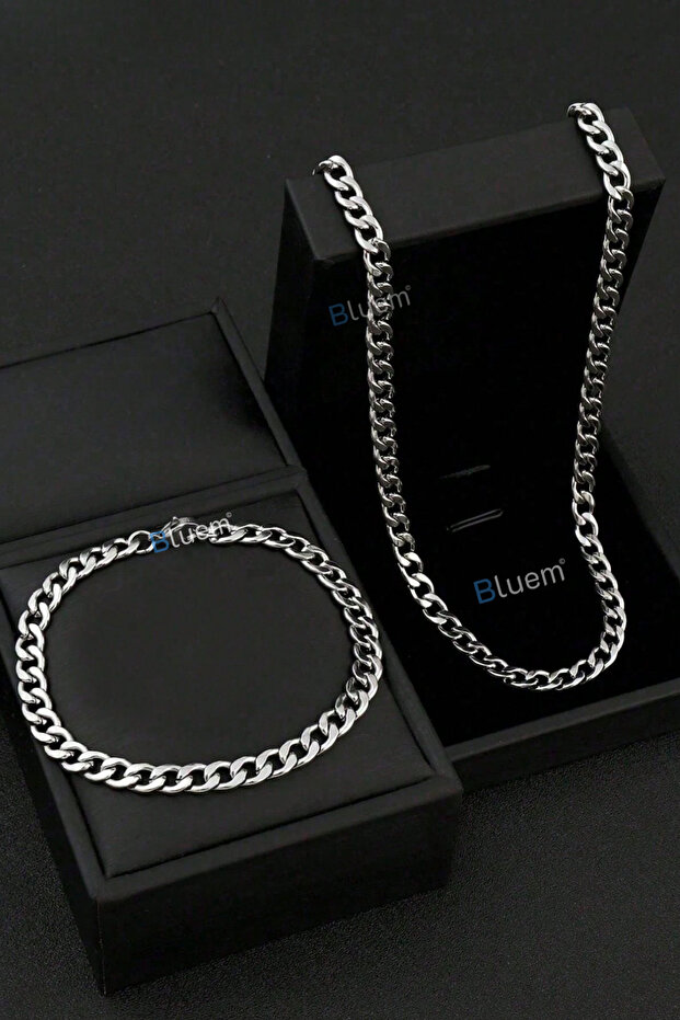 Stainless Steel Barley Men's Chain Bracelet and Necklace Set - Imported Non-Tarnish Chain Necklace