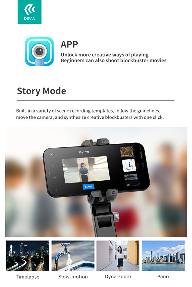 حامل ثلاثي متعدد الوظائف من ديفيا عصا السيلفي وجيمبال مكتبي متحرك 360 درجة مع اضاءة وتركيز على الوجه - 4