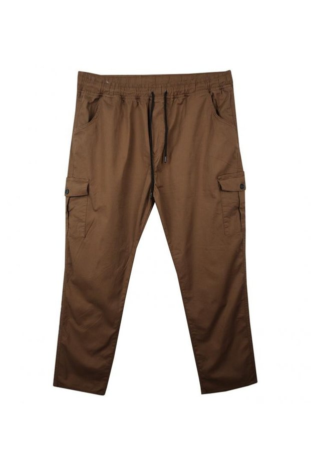 Large Size Lace-Up Gabardine Trousers with Cargo Pockets