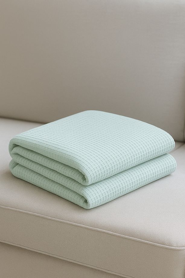 %100 Pamuk Waffle Desen Yeşil Çift Kişilik Pike 240x230 Yatak Örtüsü Ve Çok Amaçlı Koltuk Örtüsü - 4
