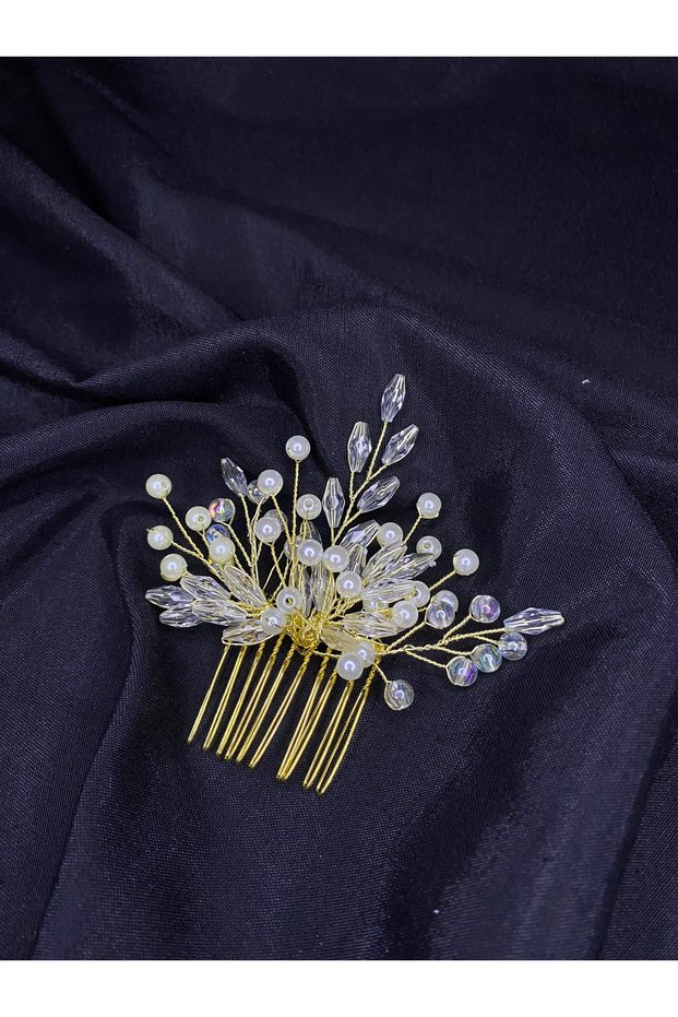 Handmade Pearl and Crystal Stone Promise Engagement Bridal Scalloped Hair Accessory