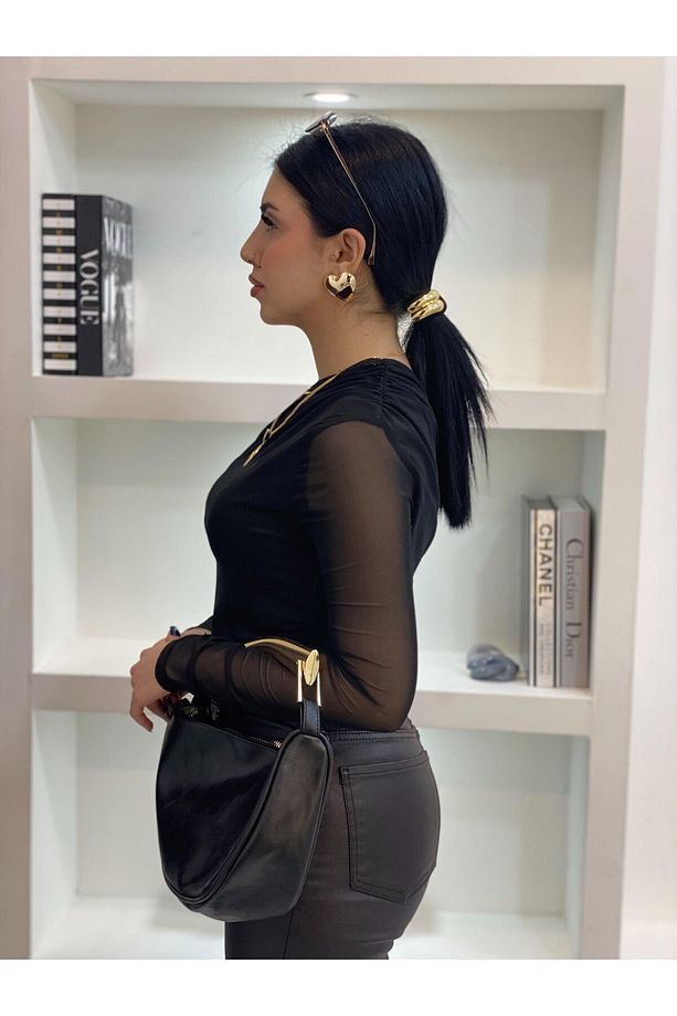 Tek Omuz Astarlı Tül Bluz - 3