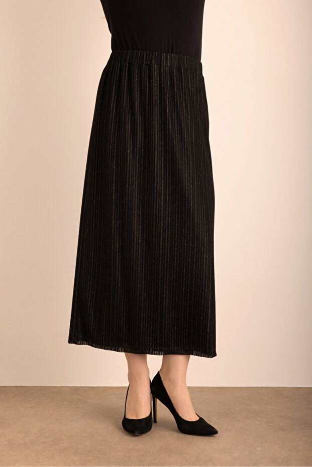 Beli Lastikli Örme Simli Tül Etek - 5