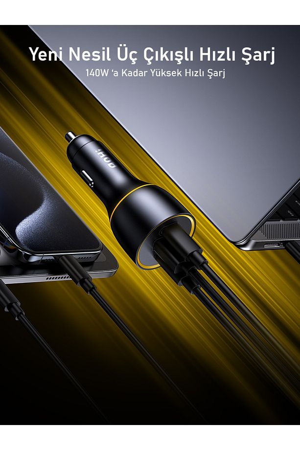 Superauto Araç Içi Şarjı, 3 Portlu Pd 170w Type-c Ve Usb-a Girişli, Hızlı Şarj Çakmaklık Adaptörü - 3