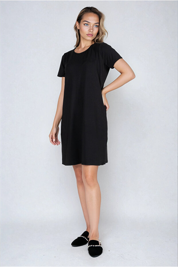 Crew Neck Combed Cotton Women's Dress - with Different Color Options