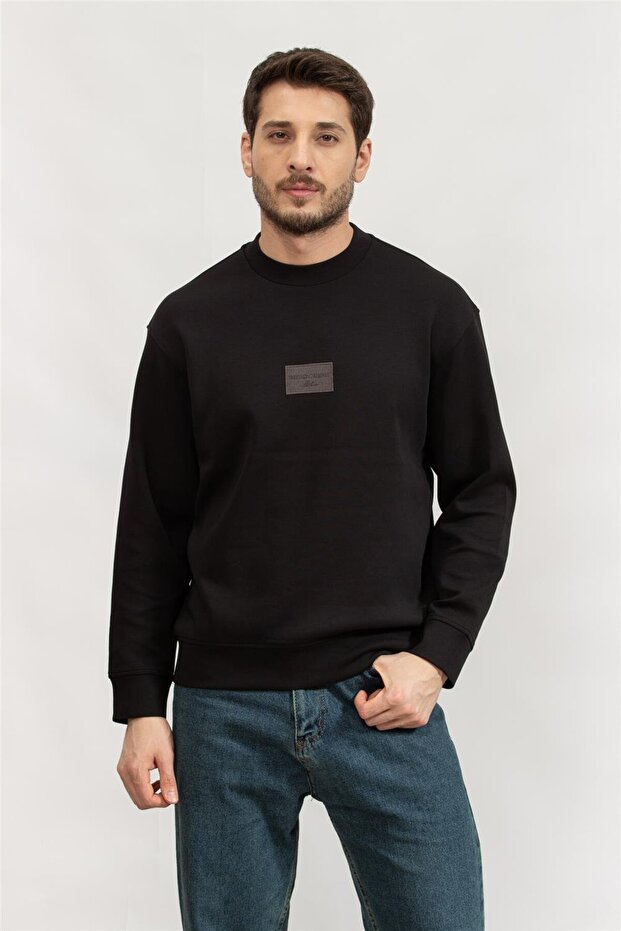 Men's Regular Fit Hooded Black Sweatshirt with Zipper and Embossed Eagle Logo