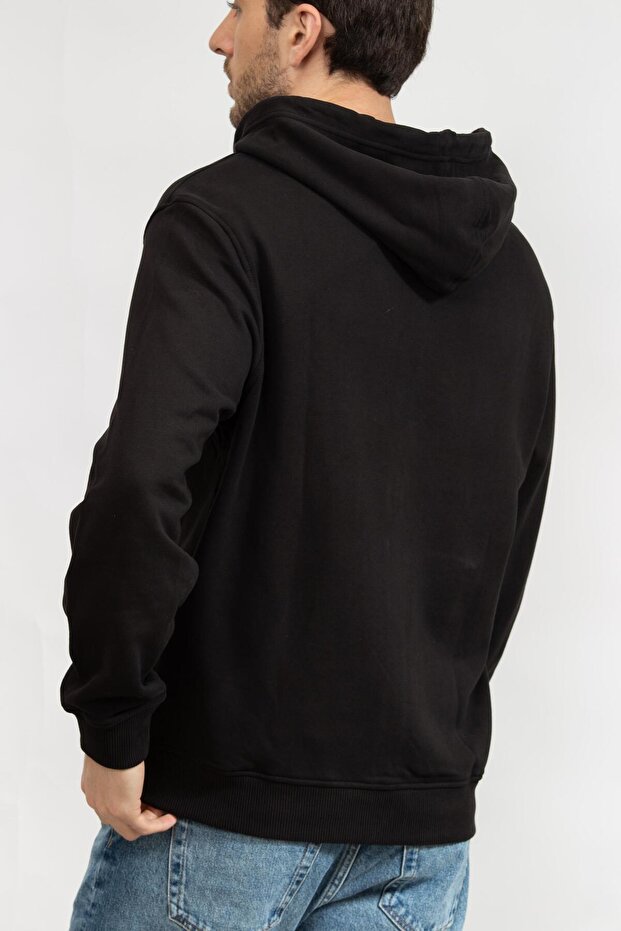 Erkek Siyah Fermuarlı Hoodie - 5