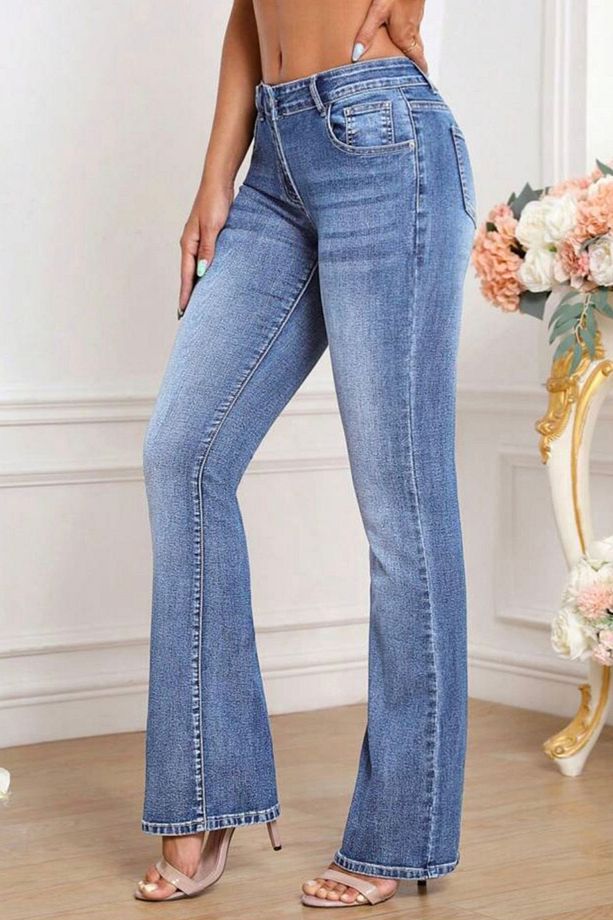Yüksek Kalite Kadın 5 Cep Düşük Bel Ispanyol Paça Skinnyfit Esnek Jean Pantolon C619-açık-mavi - 8