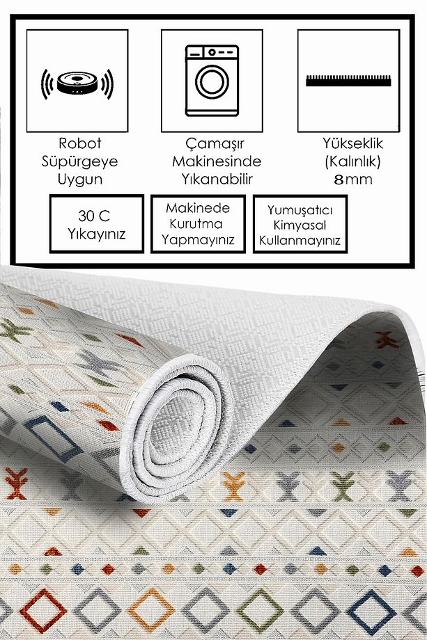 Dijital Kaymaz Yıkanabilir Modern HASIR GÖRÜNÜMLÜ Renkli Mutfak Halısı Salon Halısı Yolluk - 4