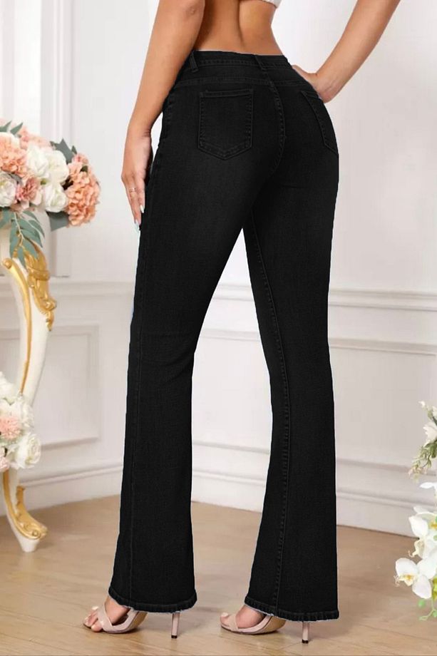 Yüksek Kalite Kadın 5 Cep Düşük Bel Ispanyol Paça Skinnyfit Esnek Jean Pantolon C619-siyah - 8