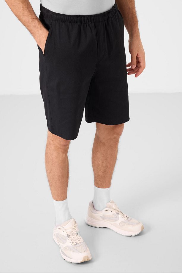 Siyah Standart Fit Dokuma Hafif Esnek Chino Erkek Şort - 81291 - 4