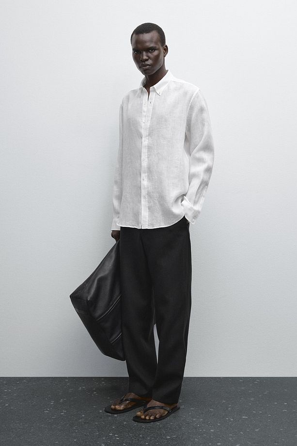 %100 keten regular fit gömlek - 1