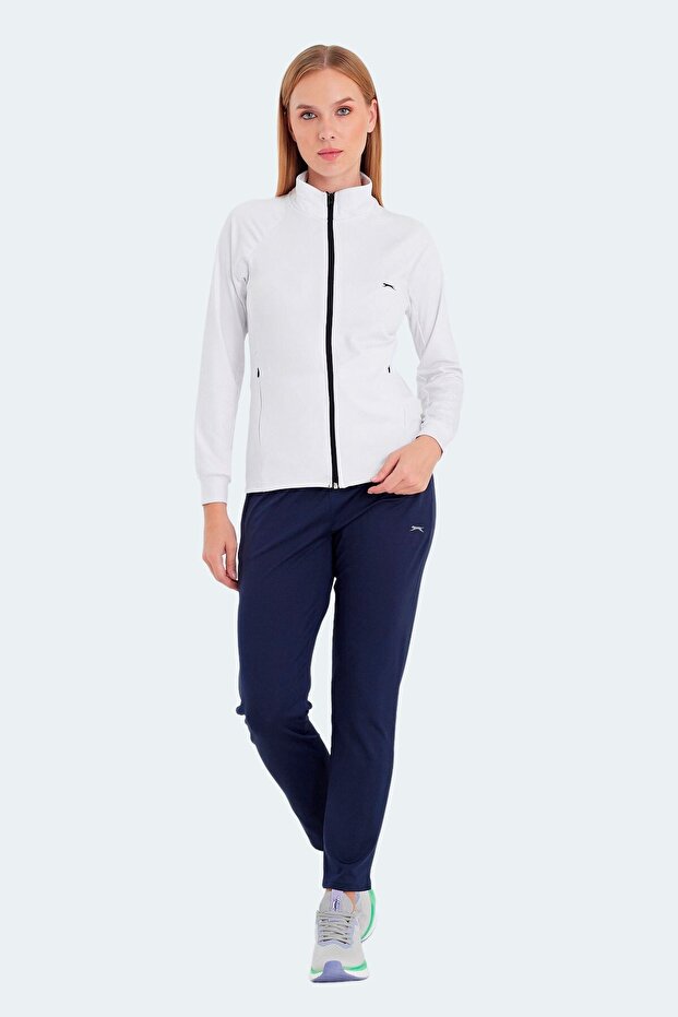 Casual Zippered Women's Tracksuit Set White