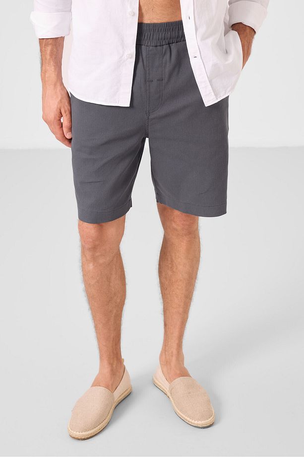 Antrasit Standart Fit Dokuma Hafif Esnek Chino Erkek Şort - 81289 - 3