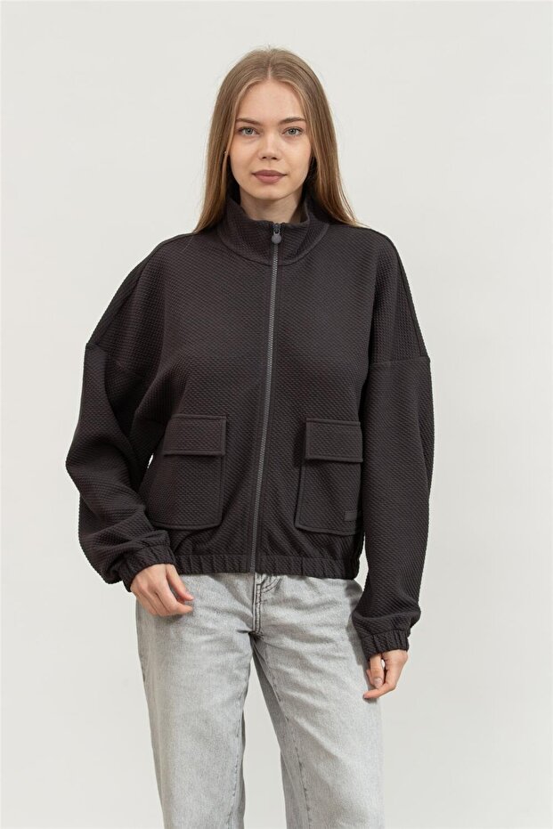 Kadın Fermuarlı Sweatshirt - 1