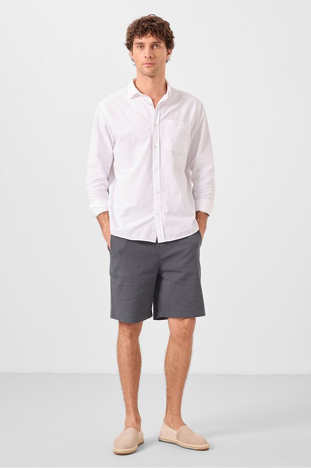 Antrasit Standart Fit Dokuma Hafif Esnek Chino Erkek Şort - 81289 - 1