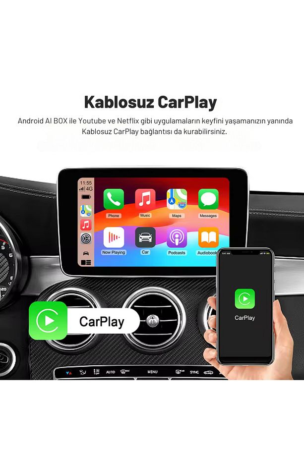 CarPlay Ai Box 4GB+32GB Youtube,Netflix,Google Play & Kablosuz Carplay&Android Auto- Android 14 - 3