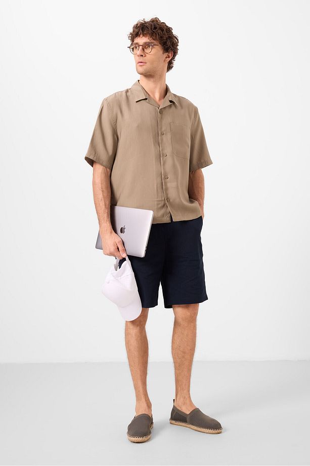 Lacivert Standart Fit Dokuma Hafif Esnek Chino Erkek Şort - 81291 - 4