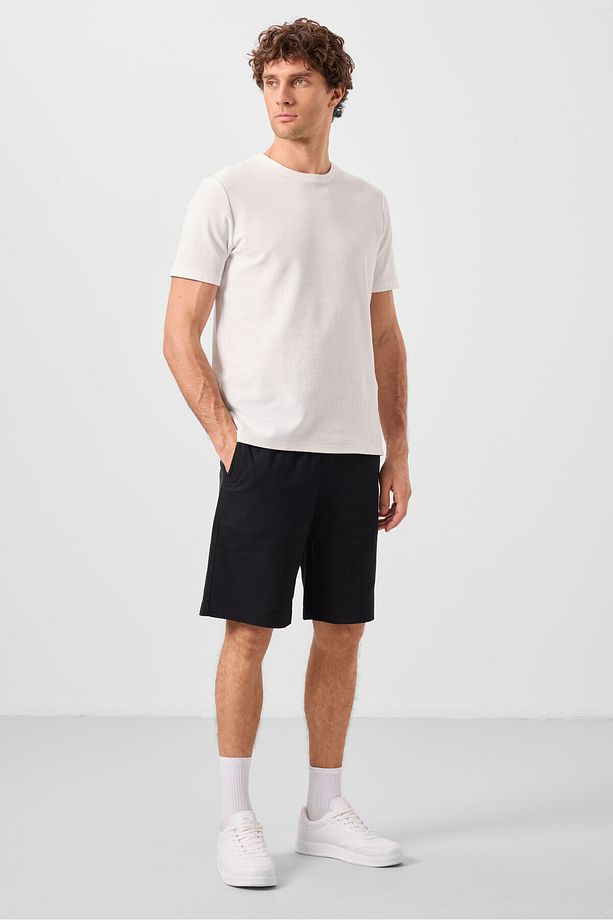 Siyah Standart Fit Dokuma Hafif Esnek Chino Erkek Şort - 81289 - 4