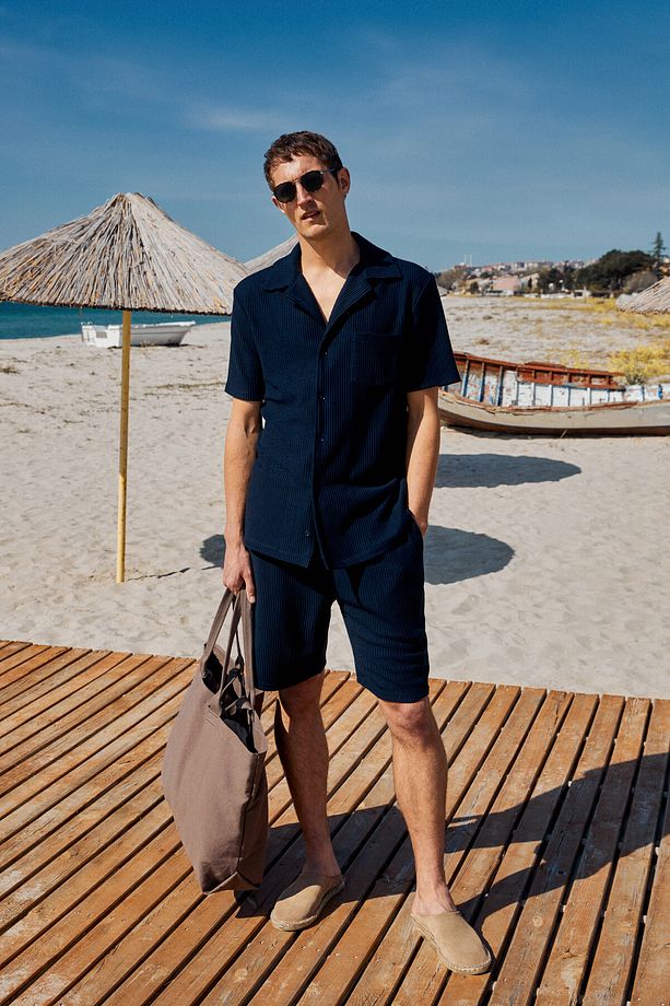 MALYES Erkek Beli Lastikli Kordonlu Yanda Çift Arkada Tek Cepli Relaxed Fit Lacivert Şort & Bermuda - 2