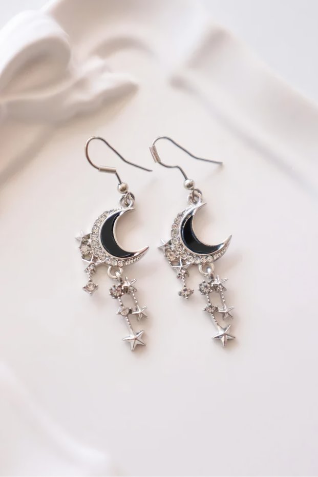 Black Moon Star Dangle Imported Earrings(2)