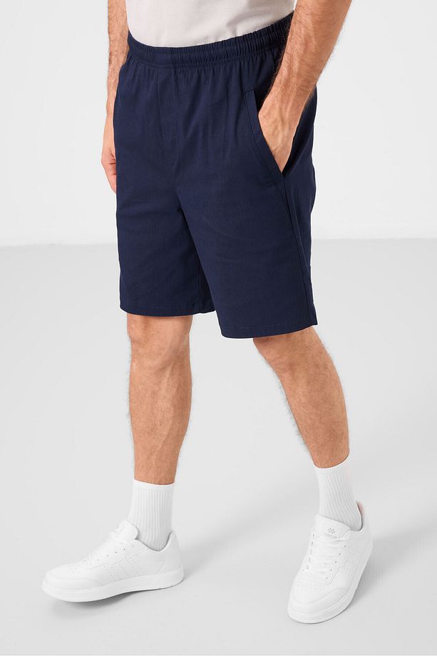 Lacivert Standart Fit Dokuma Hafif Esnek Chino Erkek Şort - 81292 - 6