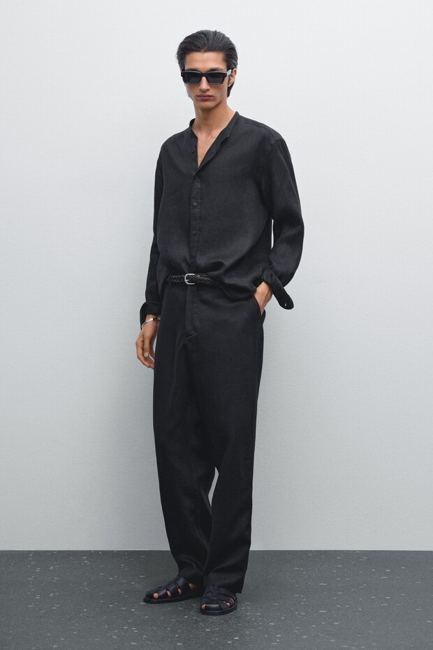 %100 keten regular fit hakim yaka gömlek - 1