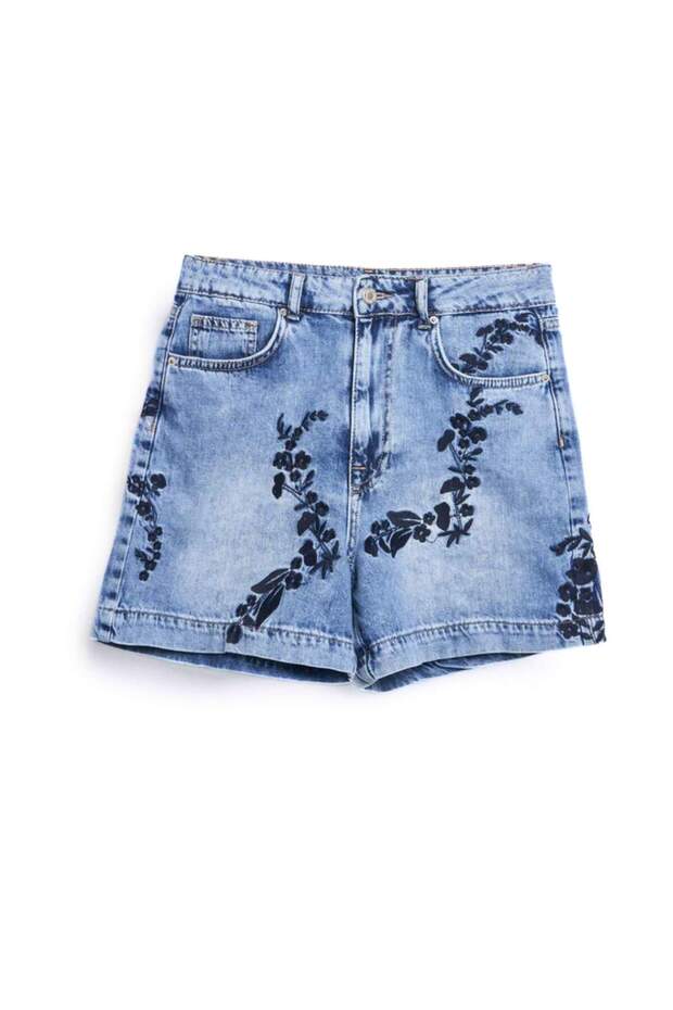 Nakış İşletmeli Denim Şort - 4