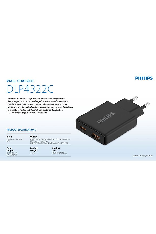 USB Hızlı Şarj Adaptörü,33W PowerDelivery 3.0+QC 3.0,Çift Port USB-C ve USB-A,2 Cihaz Şarj,DLP4322C - 2