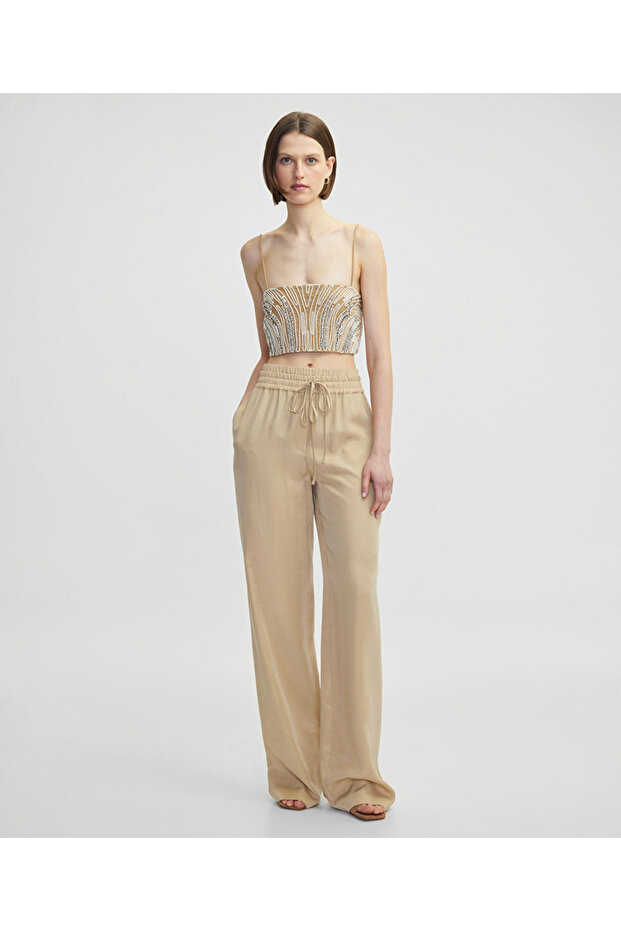 Elastik bel wide leg pantolon - 1
