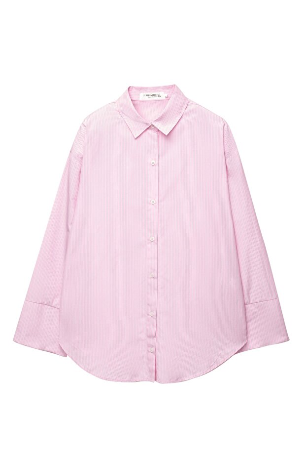 Geniş manşetli çizgili gömlek - 3