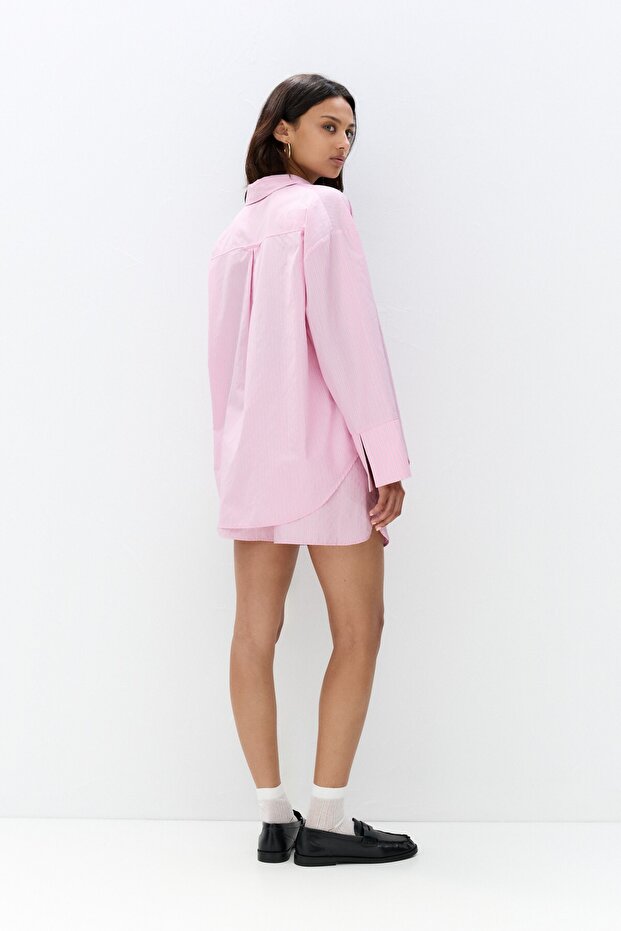 Geniş manşetli çizgili gömlek - 4