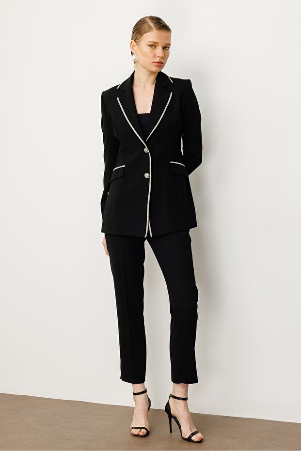 Modailgi Taş Şeritli Çift Düğmeli Ceket Siyah - 3