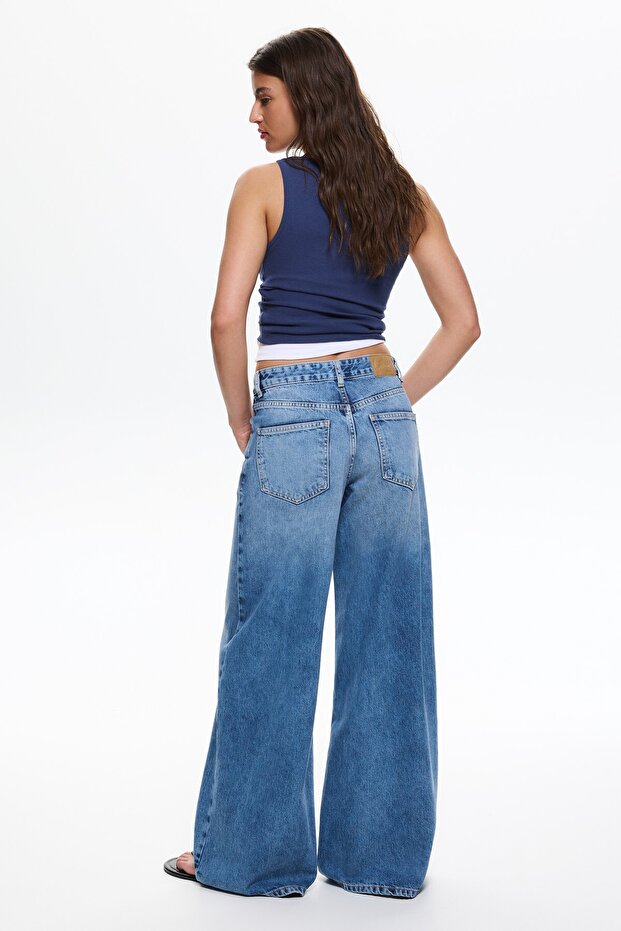 Düşük belli geniş paça jean - 2