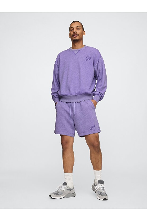 Erkek Mor Logo Vintage Şort - 3