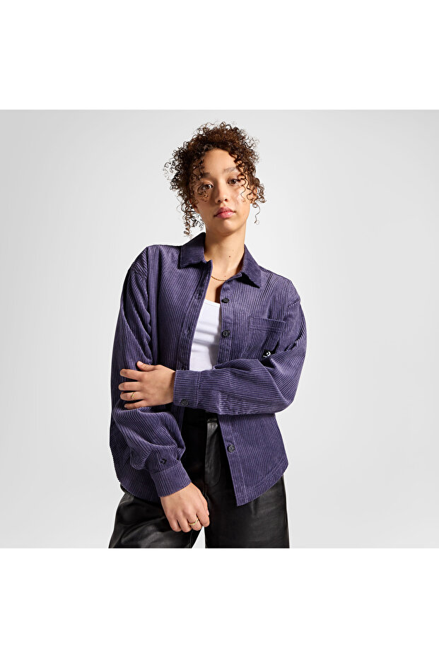 Classic Kadın Kadife Mor Gömlek - 1