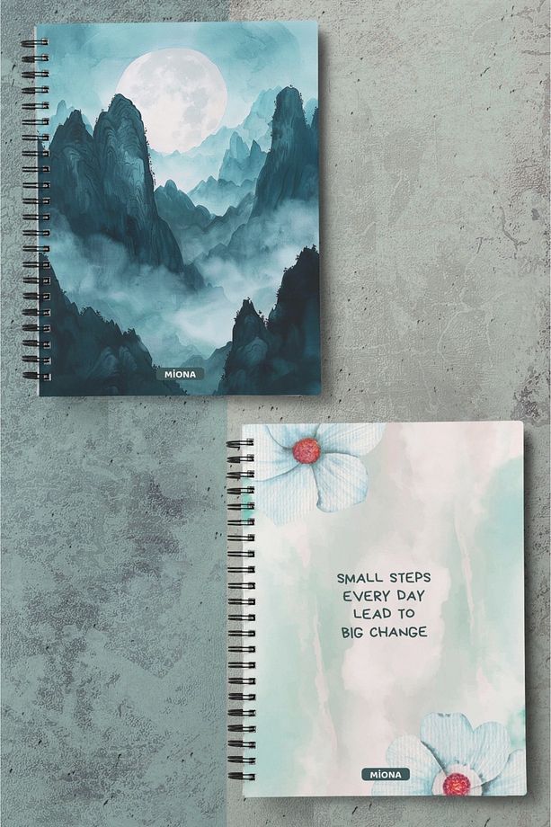 A5 Spiralli Karton Kapak 2’li Set 80 Gram 60 Yaprak Çizgisiz Okul Defteri , Notebook - 1