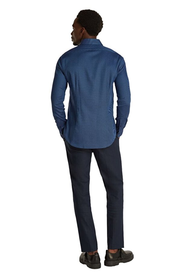 Erkek Ck Non Iron Structure Slim Gömlek - Lacivert - 3