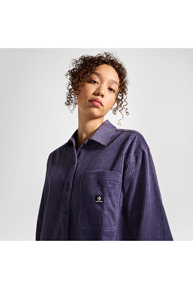 Classic Kadın Kadife Mor Gömlek - 5