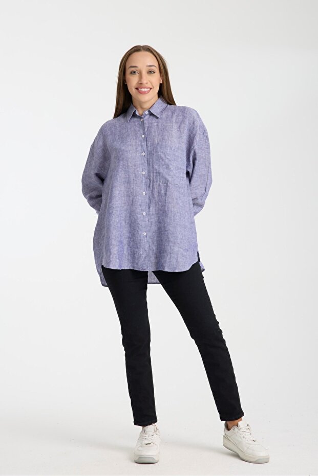 Women's 100% Linen Oversize Relaxed Fit Long Sleeve Shirt – Natural, Breathable, Stylish Design 2001