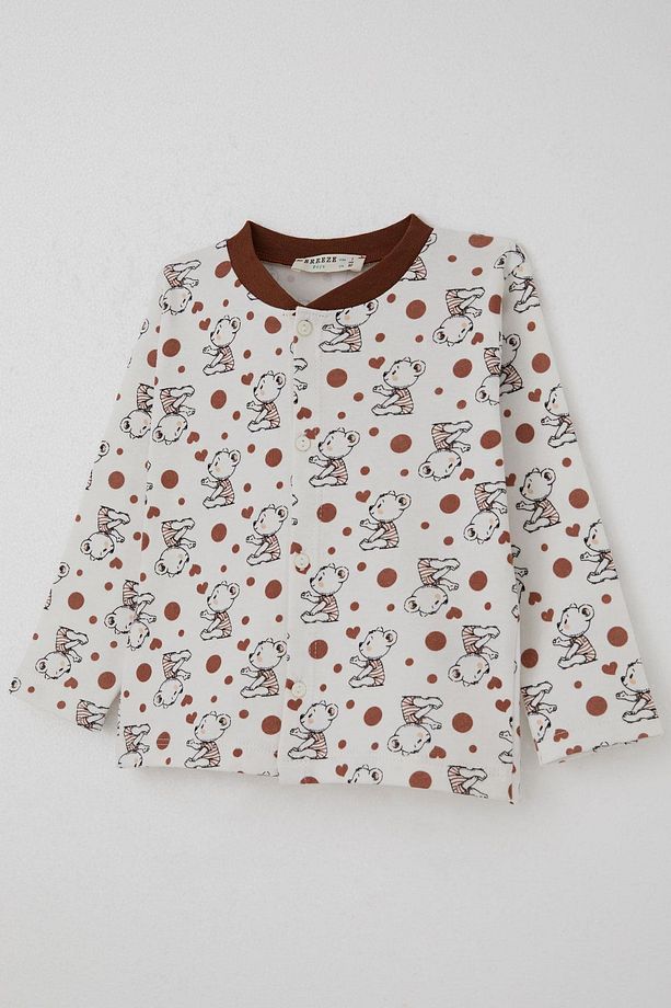 Erkek Bebek Pijama Takımı Bebek Sevimli Ayıcık Desenli 4 Ay-1 Yaş, Ekru - 6