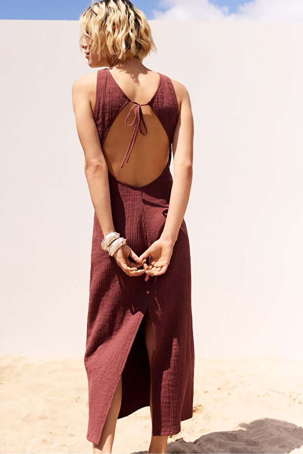 Sırt dekolteli midi elbise - 1