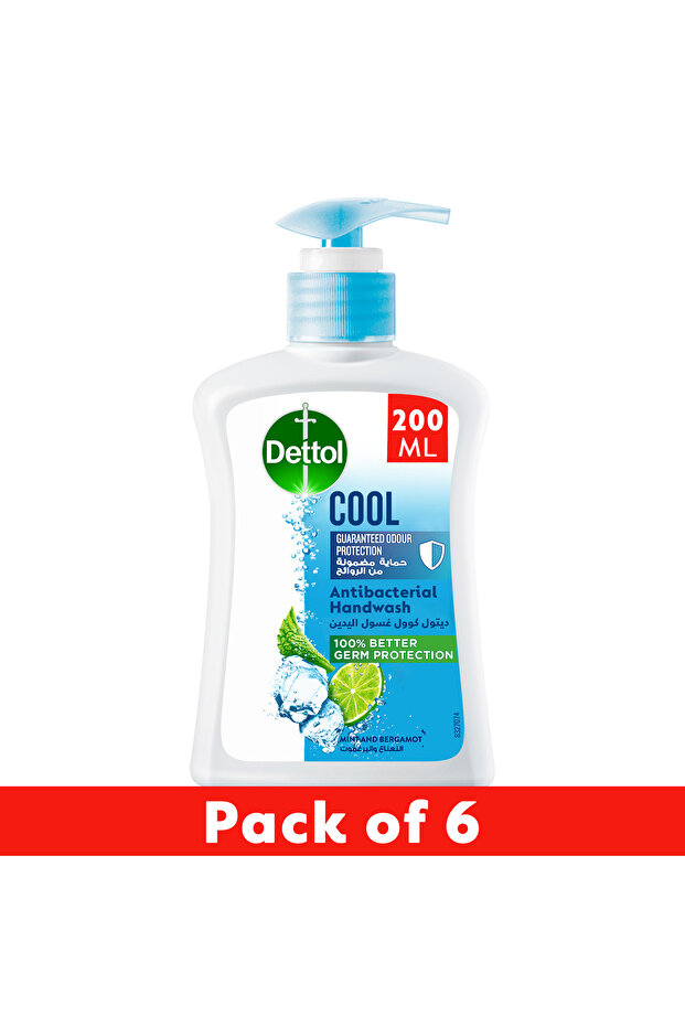 Cool Handwash Liquid Soap Pump Mint & Bergamot Scent, 200ml X 6