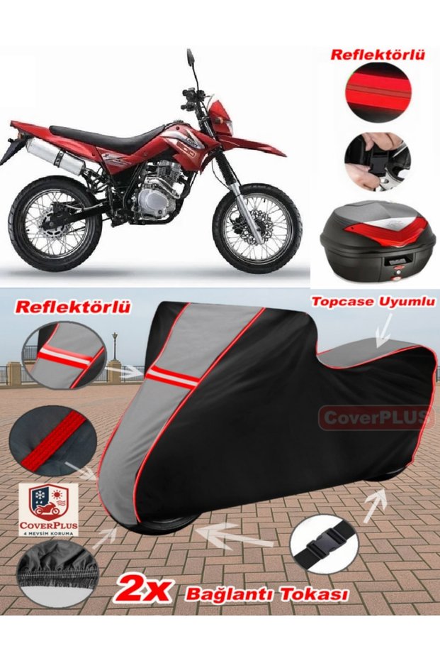 Lifan X-Plore 200m Tarpaulin Topcase Compatible Motorcycle Tarpaulin (Grey-Black Red Stitched)